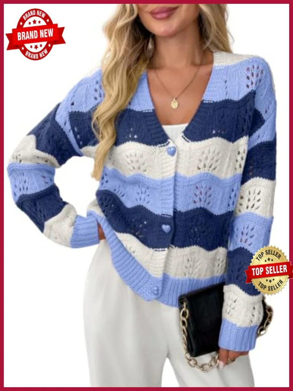 Oversized Chunky Knit Cardigan with Heart Buttons